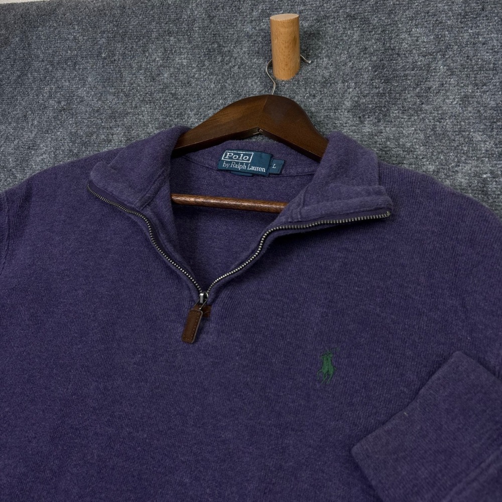 Polo Ralph Lauren Quarter Zip Mens Large Purple Cotton Pullover Sweater Pony